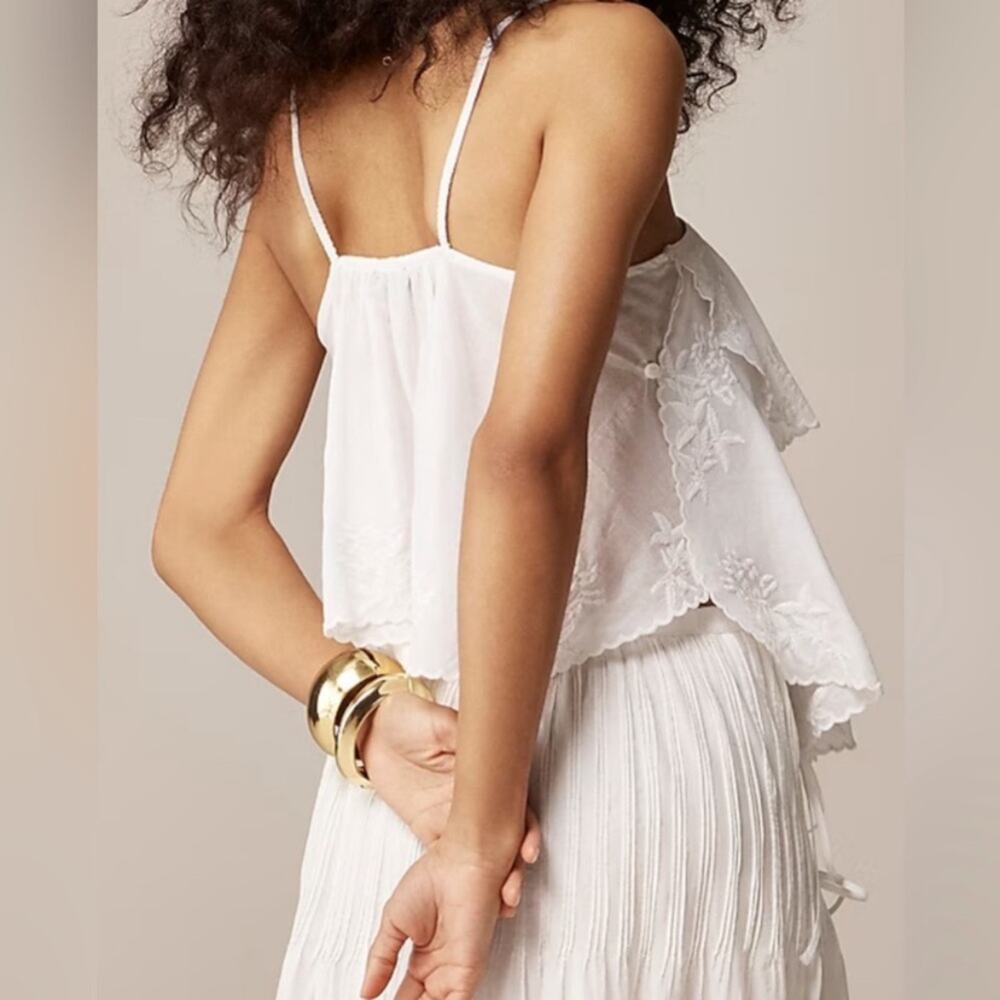 J. Crew White Embroidered Cotton Voile Tank Blouse Cami size medium - Picture 3 of 10